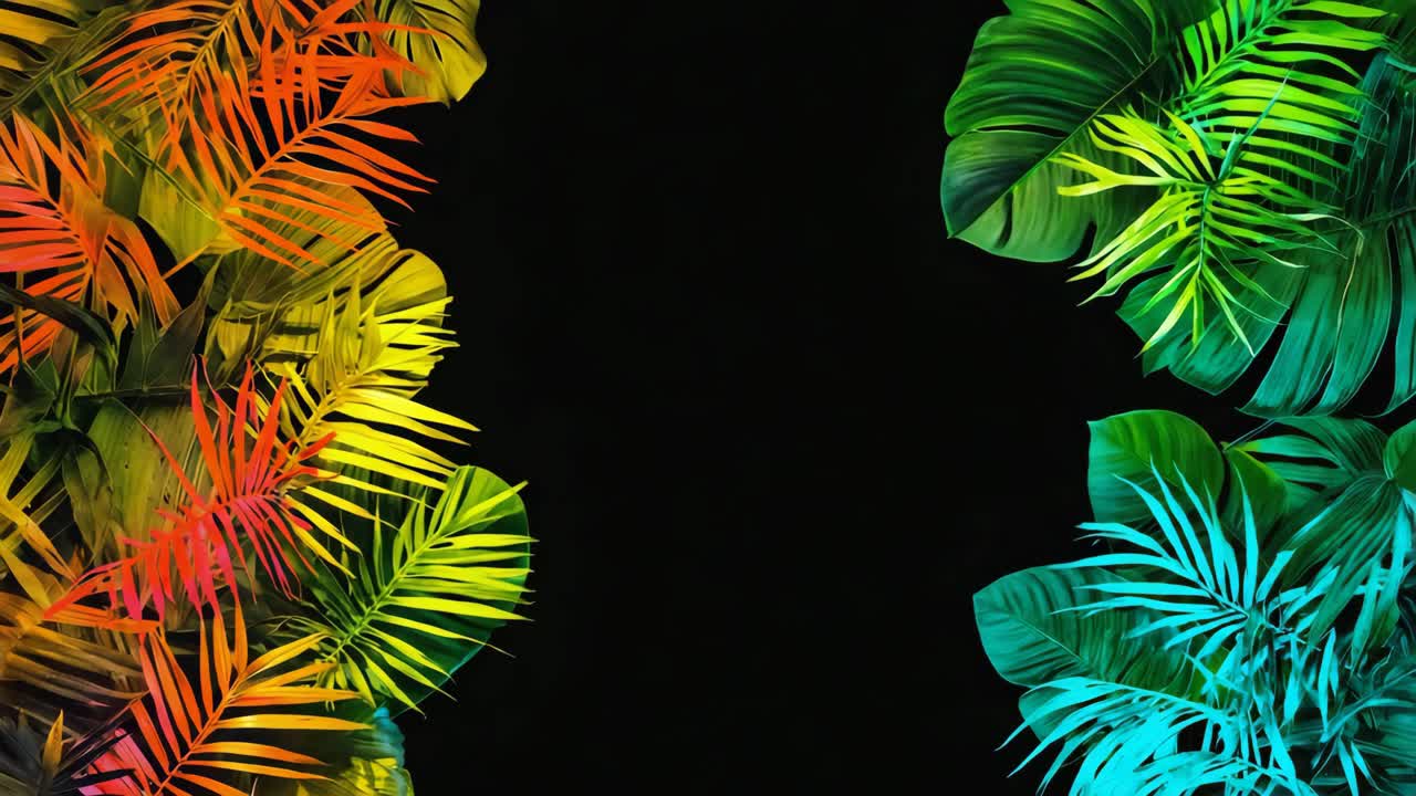 hojas tropicales sobre fondo negro