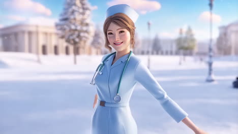 nurse in a snowy landscape