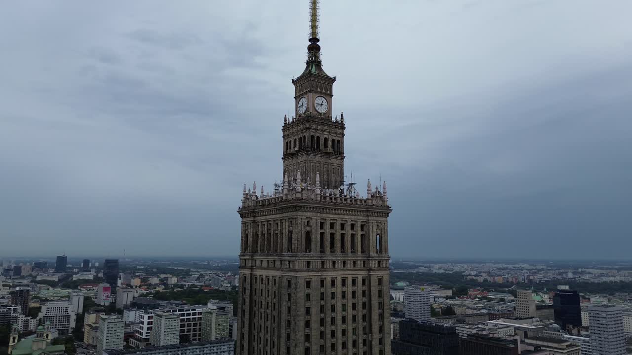 Warsaw, Poland: drone flying around the famous Palace of Culture and Science