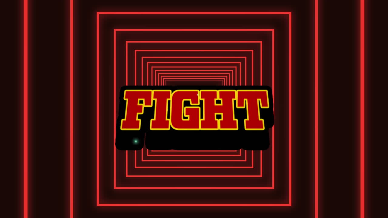 단어 싸움의 애니메이션 빨간 사각형에 적힌 빨간 글자 움직이는