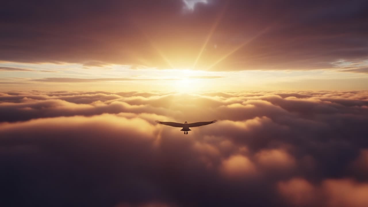 A Majestic Glider Soars Through the Vibrant Sunrise Over a Sea of Clouds, Capturing the Tranquility and Beauty of Nature's Morning Light in Flight