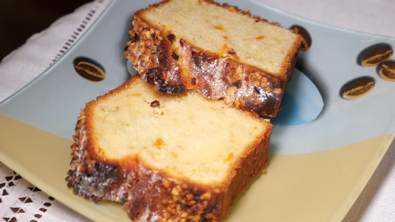 Slices of Glazed Pound Cake with Nuts