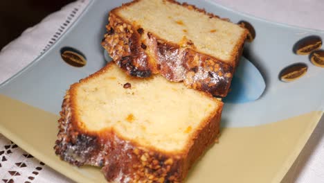slices of glazed pound cake with nuts