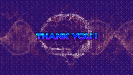 Animation-of-thank-you-text-over-brain-spinning-on-purple-background
