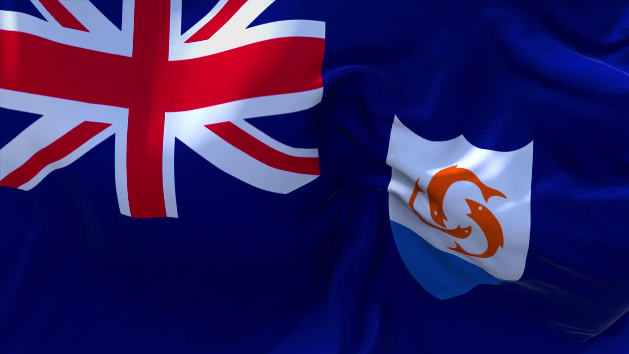 06. Anguilla Flag Waving in Wind Slow Motion Animation . 4K Realistic Fabric Texture Flag Smooth Blowing on a windy day Continuous Seamless Loop Background.