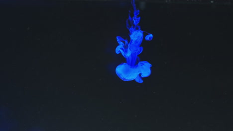 slow motion video of blue watercolor ink mixing in water against black background