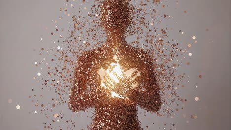 golden humanoid figure disintegrating into particles