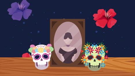 day of the dead illustration with reflection