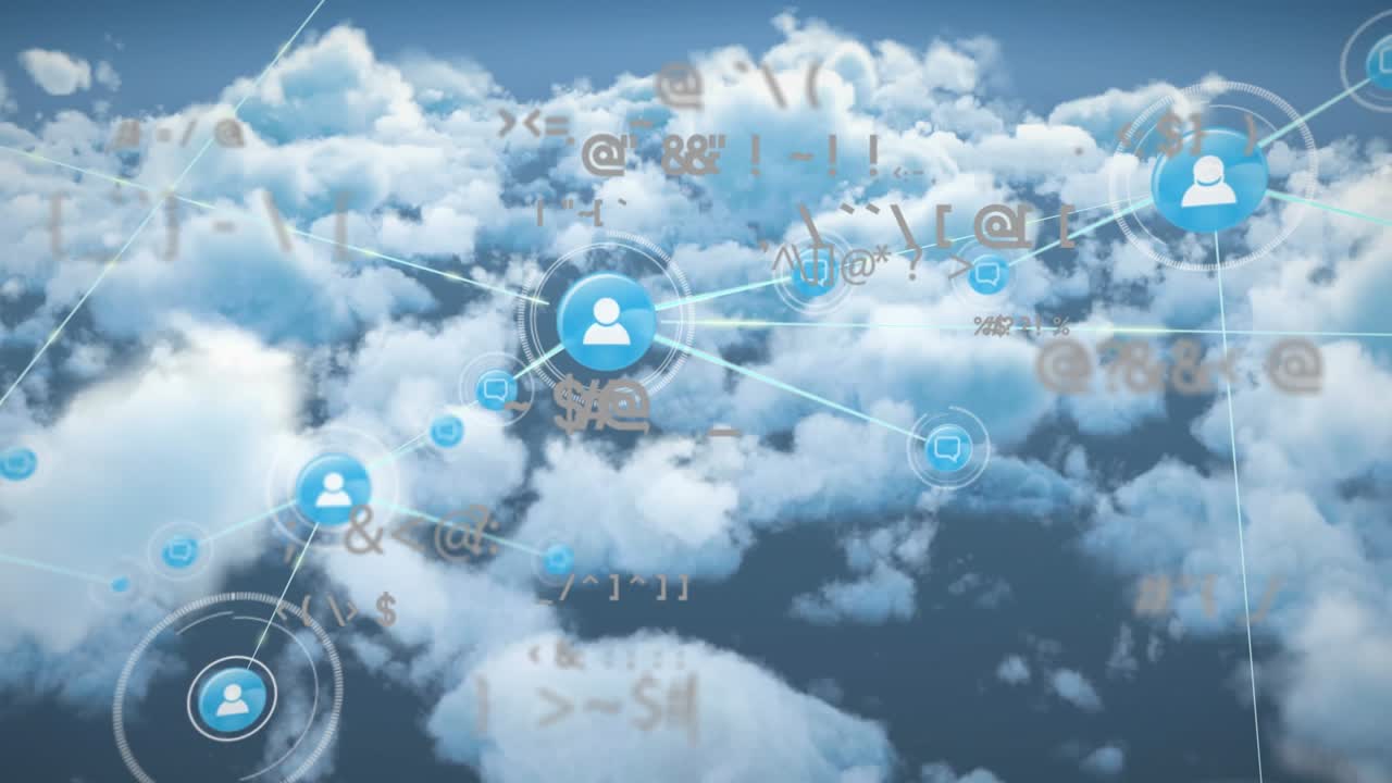 Animation of data processing over clouds