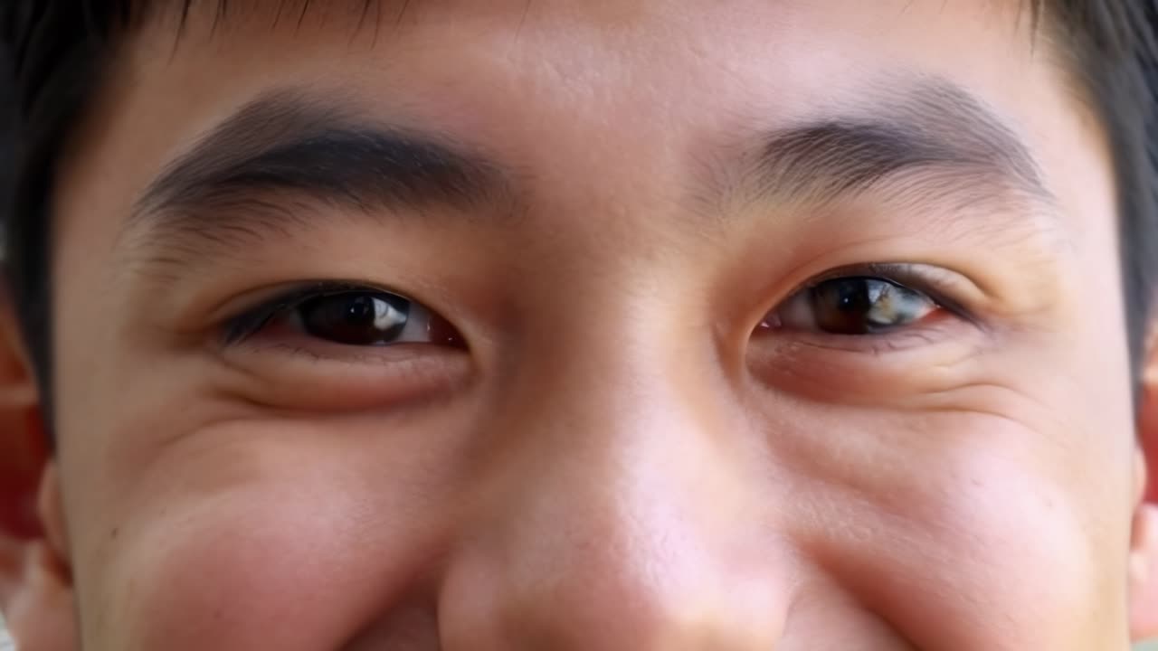 Close-up asian young man eyes looking at camera, Macro closeup.