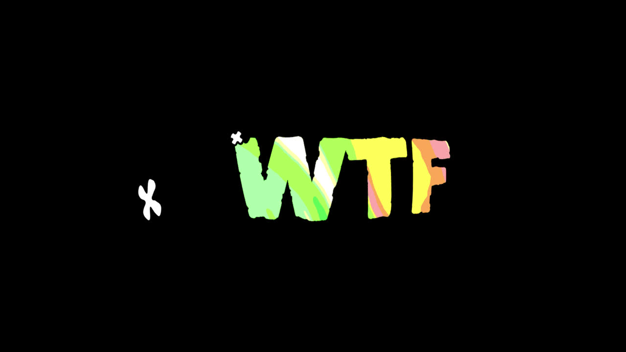 Colorful Animated WTF Text Appearing and Disappearing on Black Background