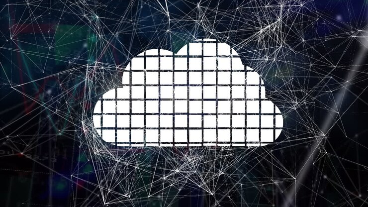 Animation of network of connections and cloud icon over black