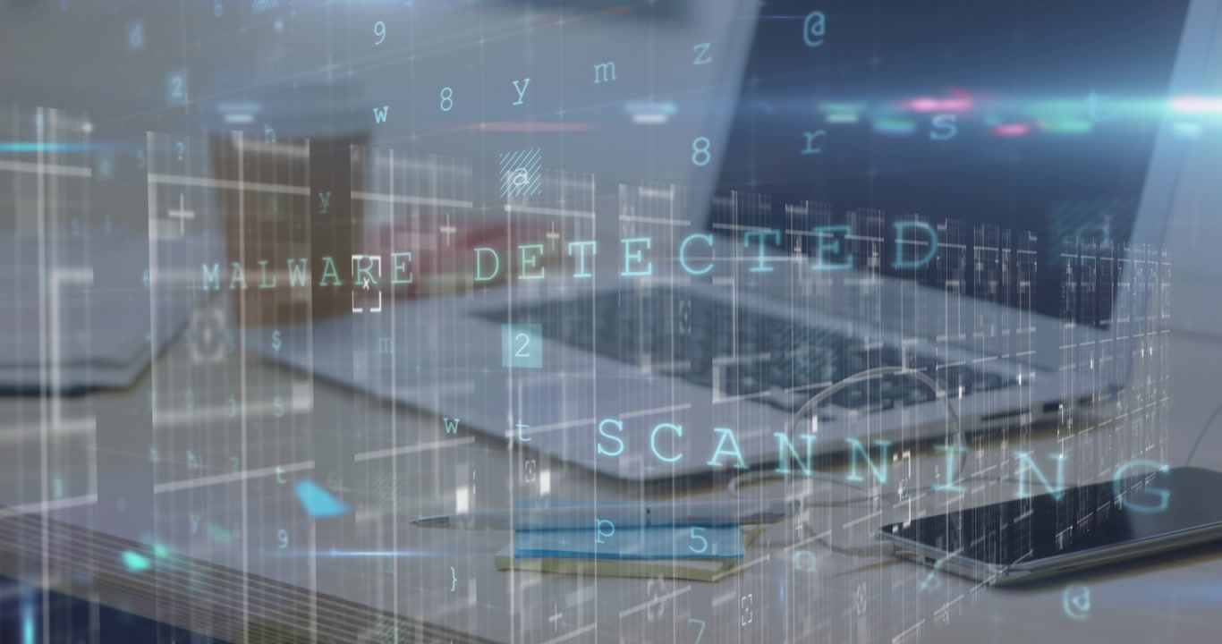 Animation of cyber crime warning over laptop