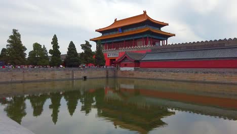 forbidden city gate reflection in beijing, china