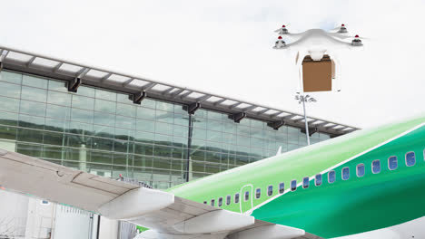 Drone-carrying-a-box-in-an-airport