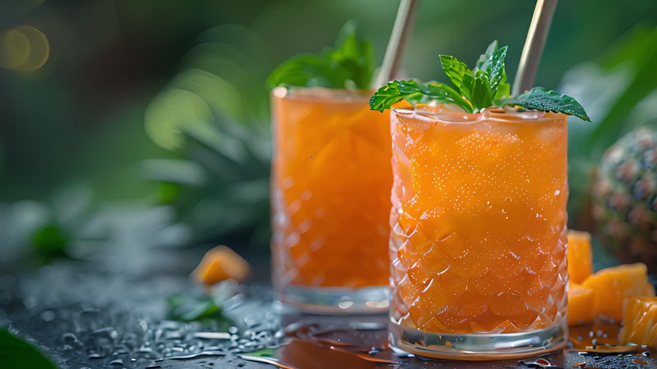Refreshing Tropical Drinks with Mint and Pineapple