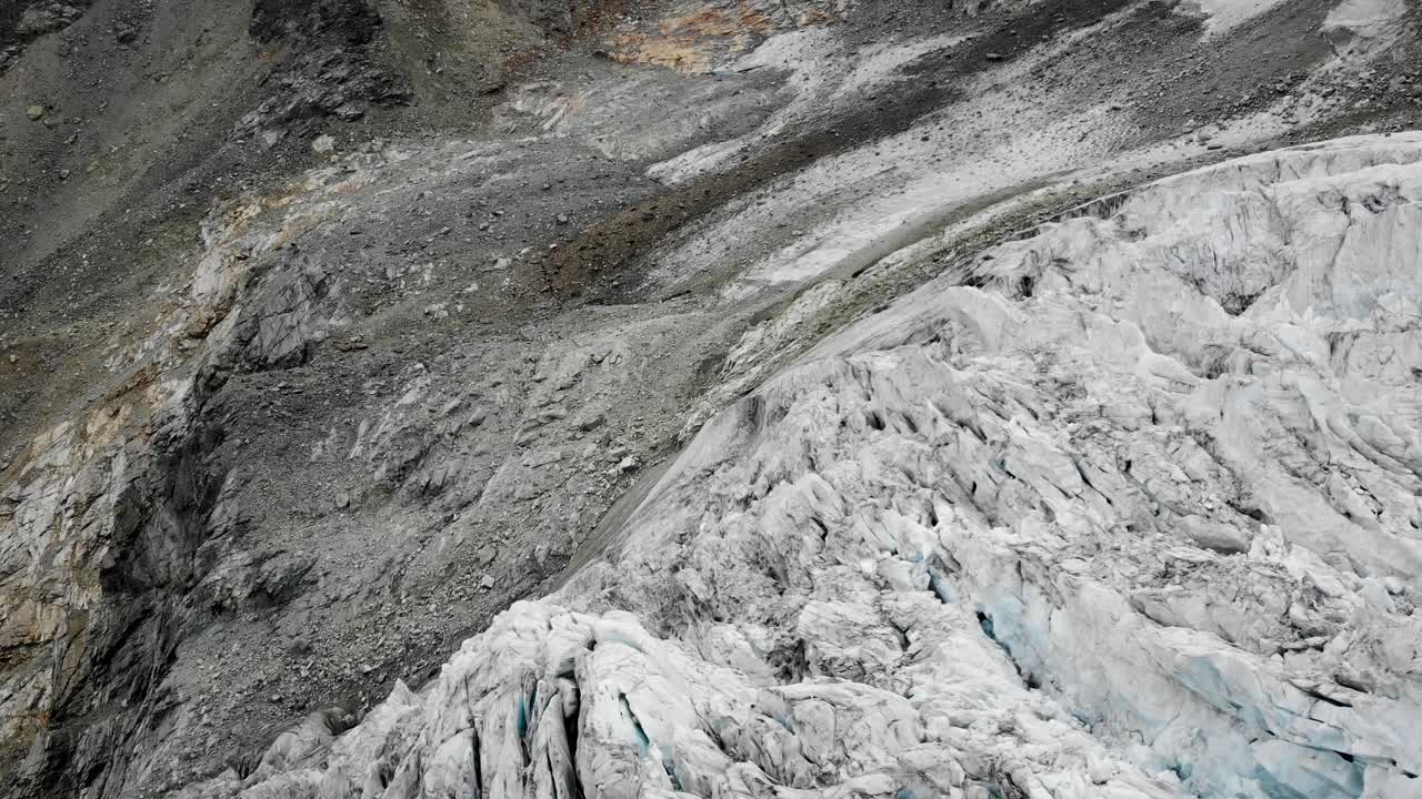 Aerial view of thecrevasses at the edge of the Moiry glacier near Grimentz in Valais, Switzerland