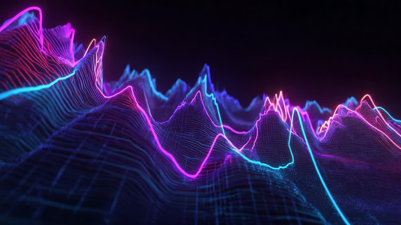 Vibrant Neon Waveforms: A Digital Visualization of Audio Frequencies in Electric Colors Captured in Two Frames Showcasing the Dynamic Flow of Sound and Light Interactions
