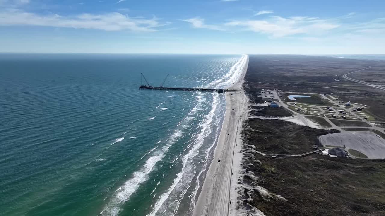 Vista aerea della spiaggia White Cap a Padre Island, Texas