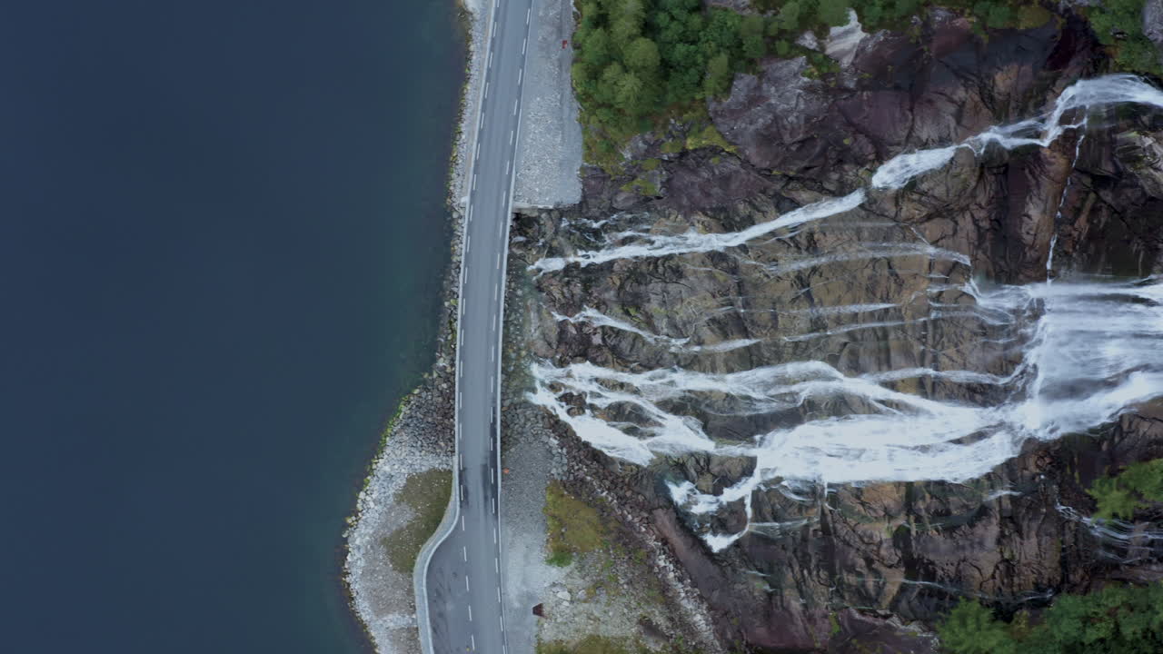 Aerial View of a Waterfall in Norway