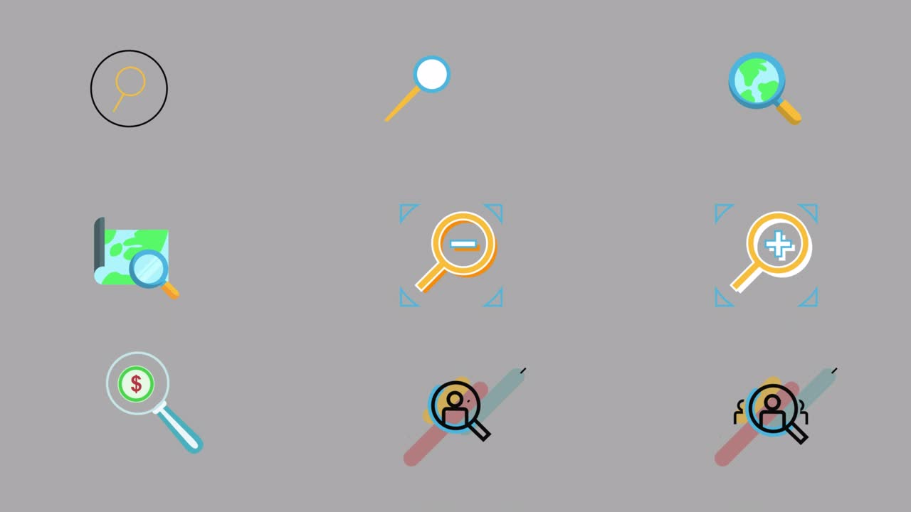 animación del icono de ampliación. el icono del motor de búsqueda web establece animación con el canal alfa