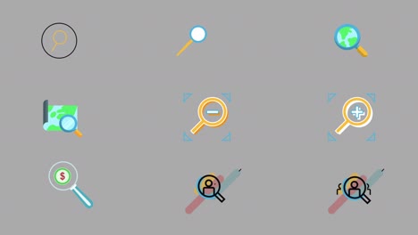 magnifier icon animation. web search engine icon set animation with alpha channel