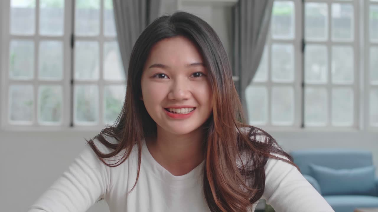 Asian Girl Video Call And Talking To Camera At Home, Video In 4K