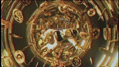 astronaut in a golden coin vortex