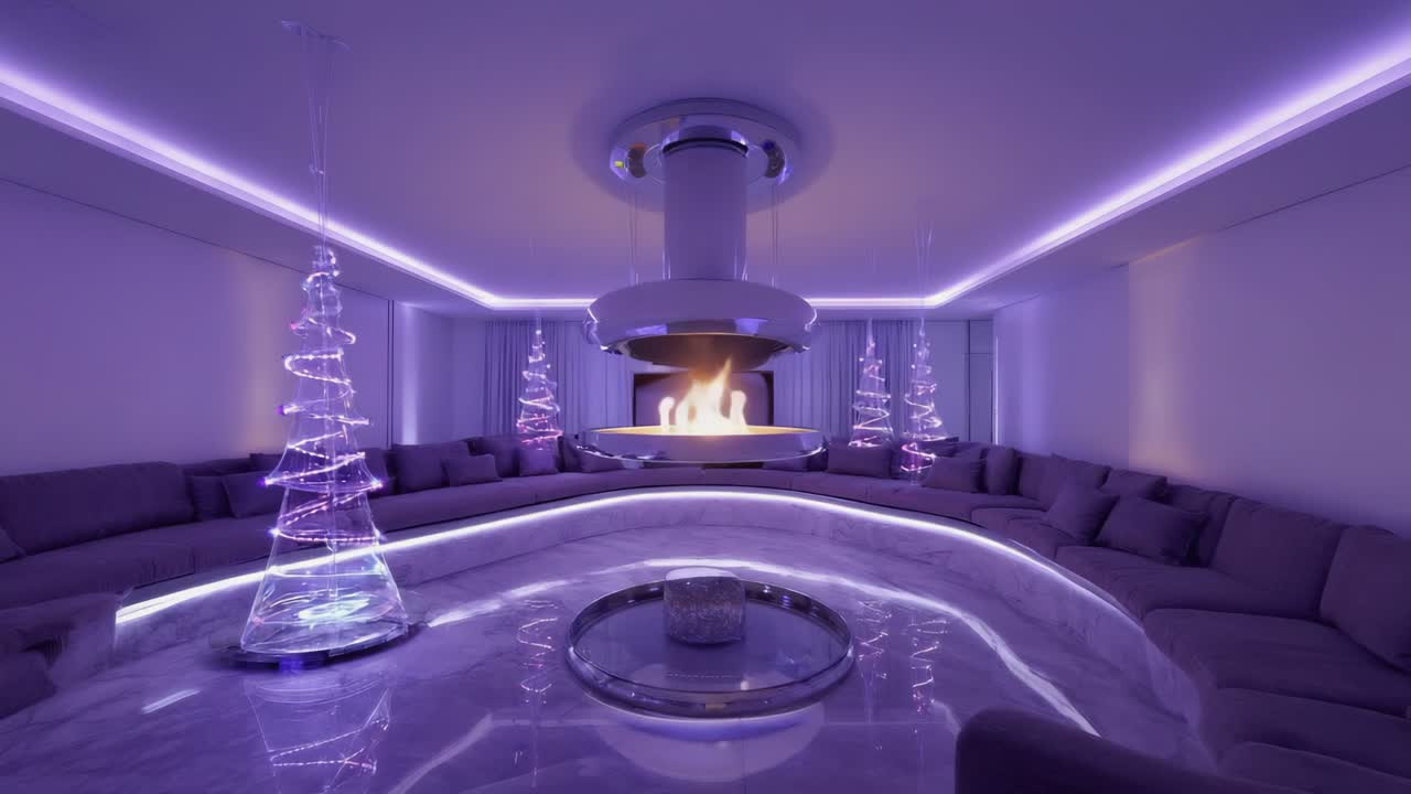 Modern Living Room with Futuristic Design and Purple Lighting