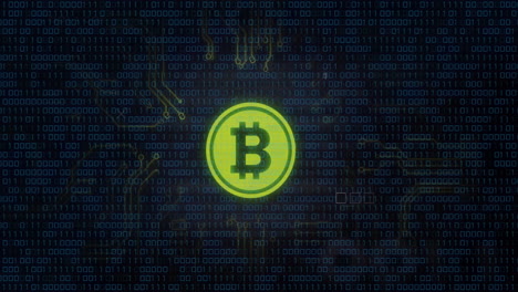 bitcoin symbol with binary code and financial chart animation