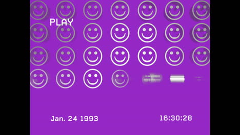 animación de iconos de emojis de sonrisa sobre la pantalla con ruido