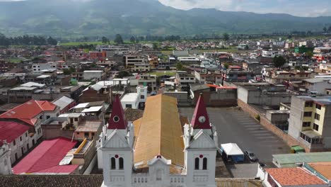 aerial view of machachi catholic church in pichincha province, ecuador