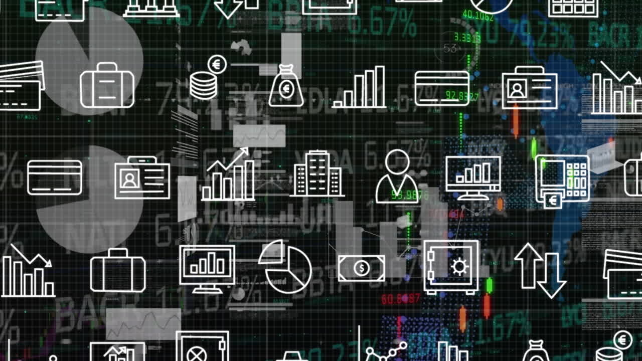 animación de iconos comerciales sobre el procesamiento de datos
