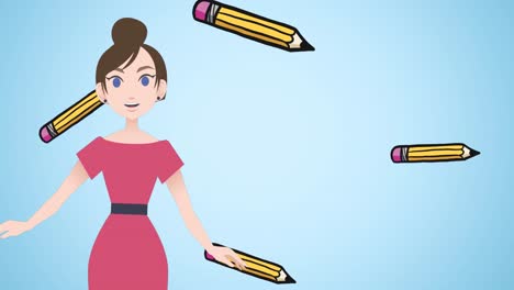 Animation-of-woman-talking-over-pencil-icons