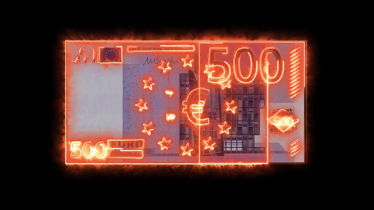 불타는 선으로 만든 500 유로 지폐