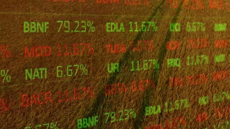 animation of financial data processing over agriculture field