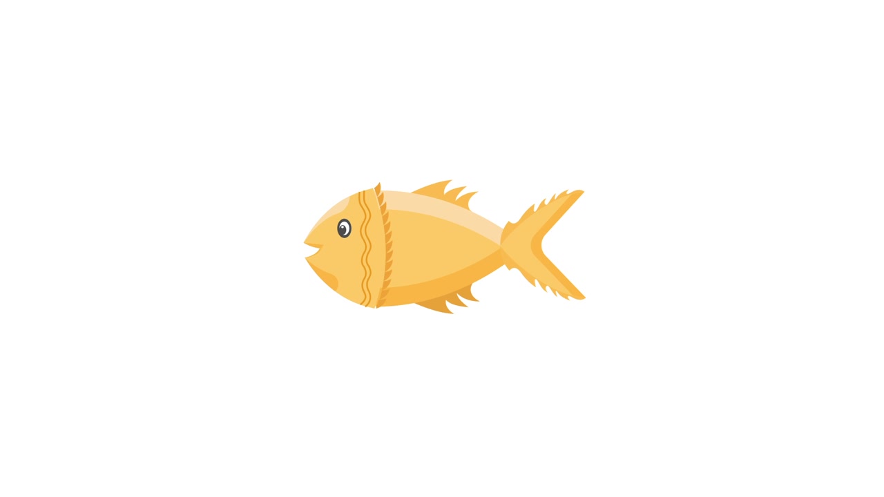 Pesce giallo animato che nuota su sfondo bianco