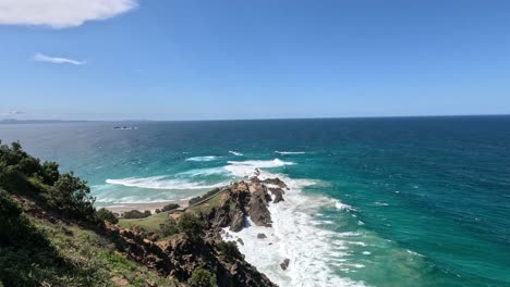 panoramic view of turbulent sea and rocky coastline