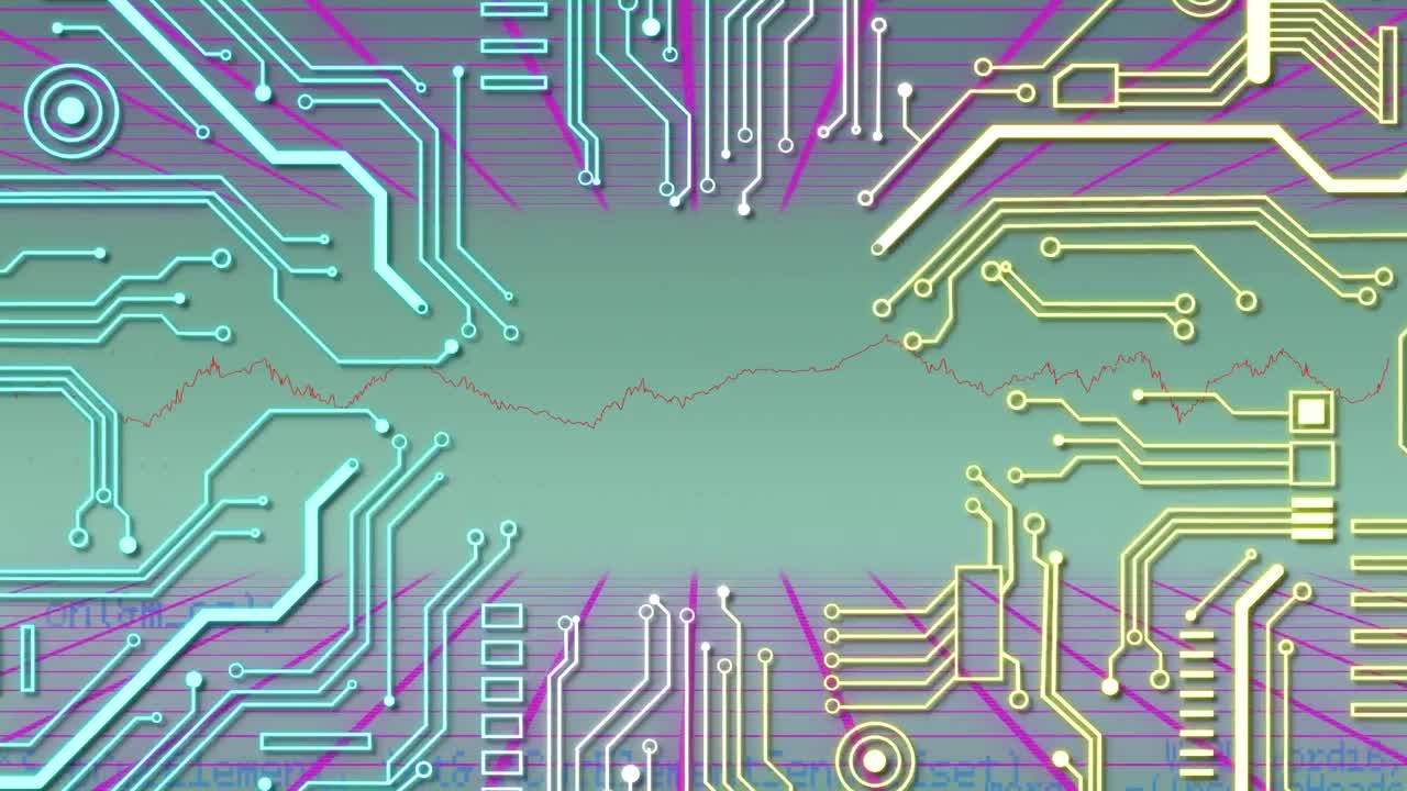 녹색 배경에 대한 마이크로프로세서 연결 및 데이터 처리의 애니메이션