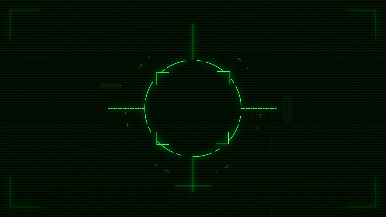 Digital Green Target Reticle Overlay on Dark Grid Background