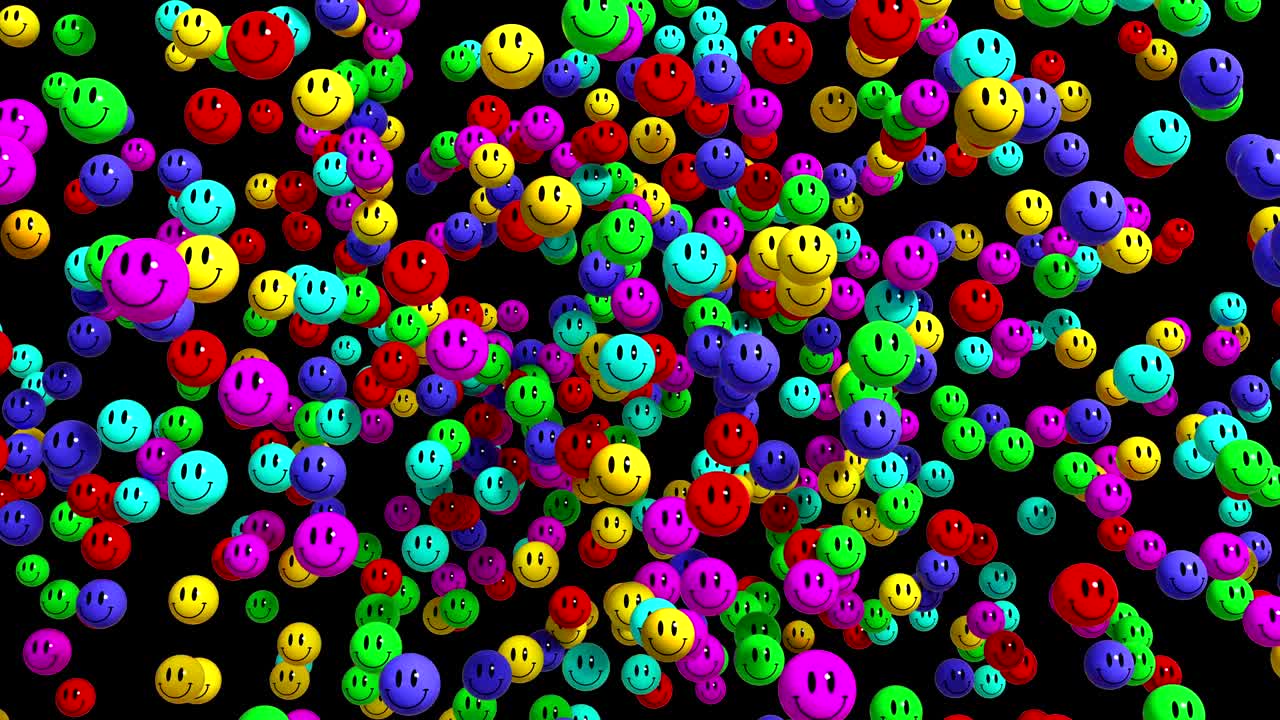 4K. Multicolor Smiley Face Icon Explosion With Alpha Matte.