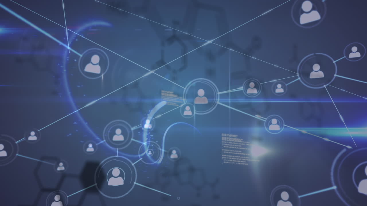 animación de rastros luminosos y procesamiento de datos a través de una red de conexiones sobre fondo negro