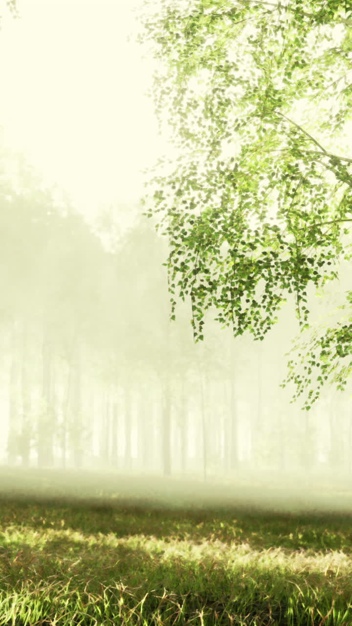 평화로운 안개 숲과 빛