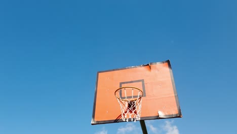 basketball board with net against  clean blue sky on the background