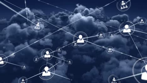 Animation-of-network-of-profile-icons-against-dark-clouds-in-the-sky