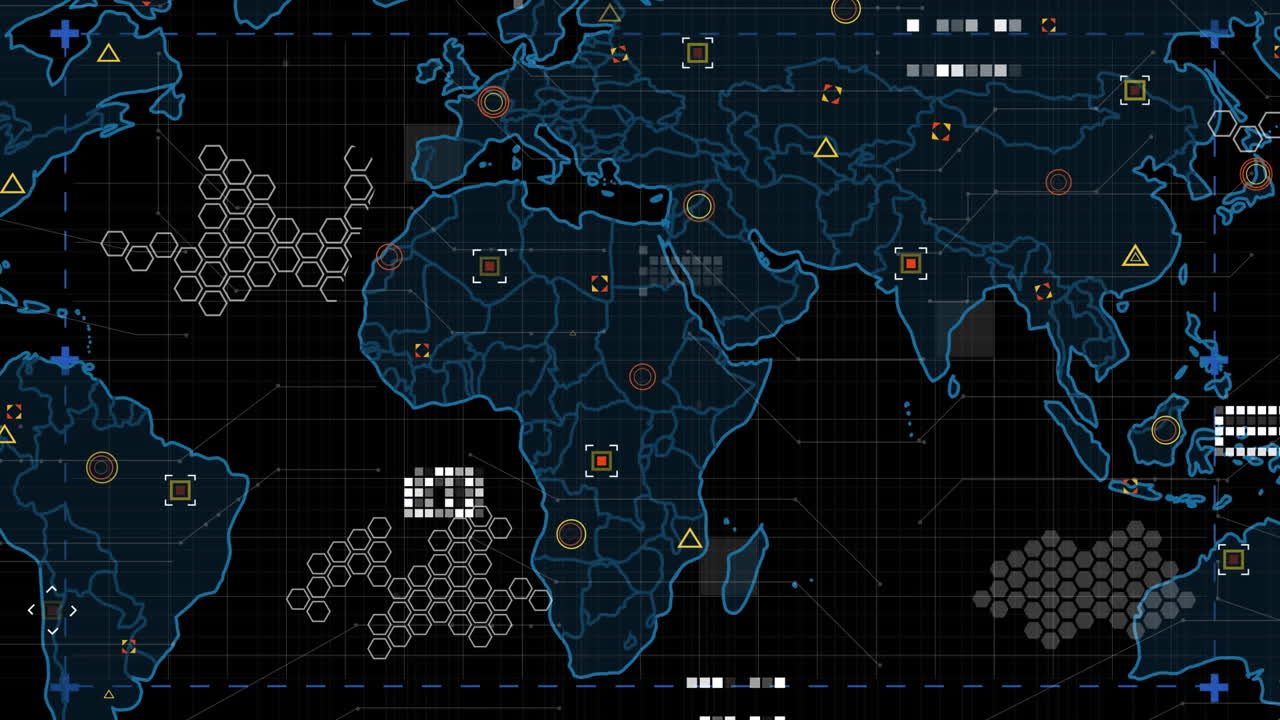 animación del procesamiento de datos sobre el mapa del mundo