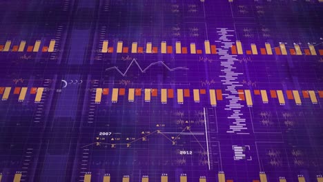 Animation-Von-Diagrammen-Mit-Zahlen-Und-Datenverarbeitung-Auf-Blauem-Hintergrund