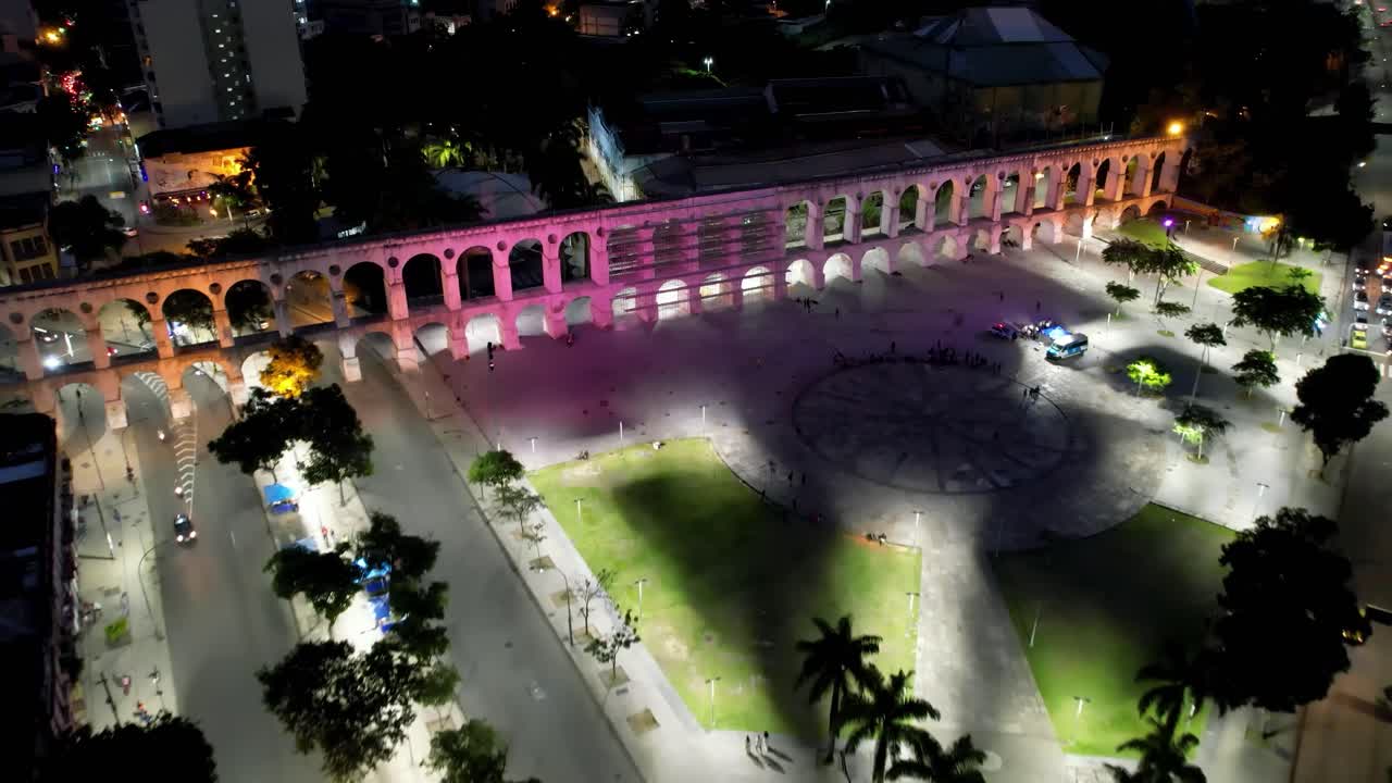 Night scape of Rio de Janeiro Brazil. Panoramic view of illuminated downtown district of Rio de Janeiro Brazil. Buildings and avenue landmark of city. Famous Rio de Janeiro capital city.