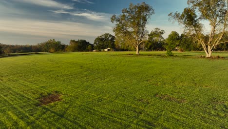 Acercamiento-Aéreo-Por-Drones-A-Una-Antigua-Granja-Cerca-De-Fairhope-Alabama-Por-La-Mañana