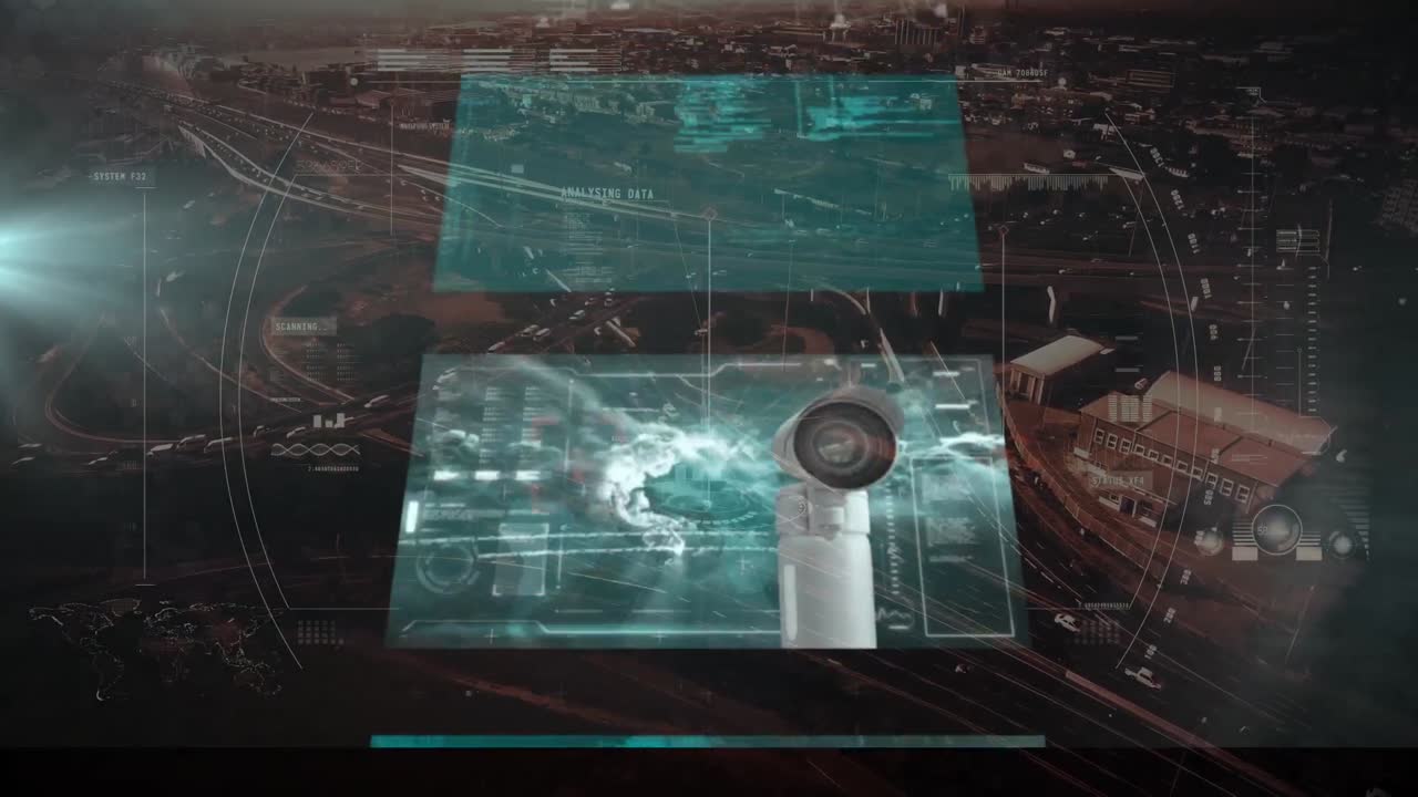 animación del procesamiento de datos sobre el escaneo de alcance y el paisaje urbano